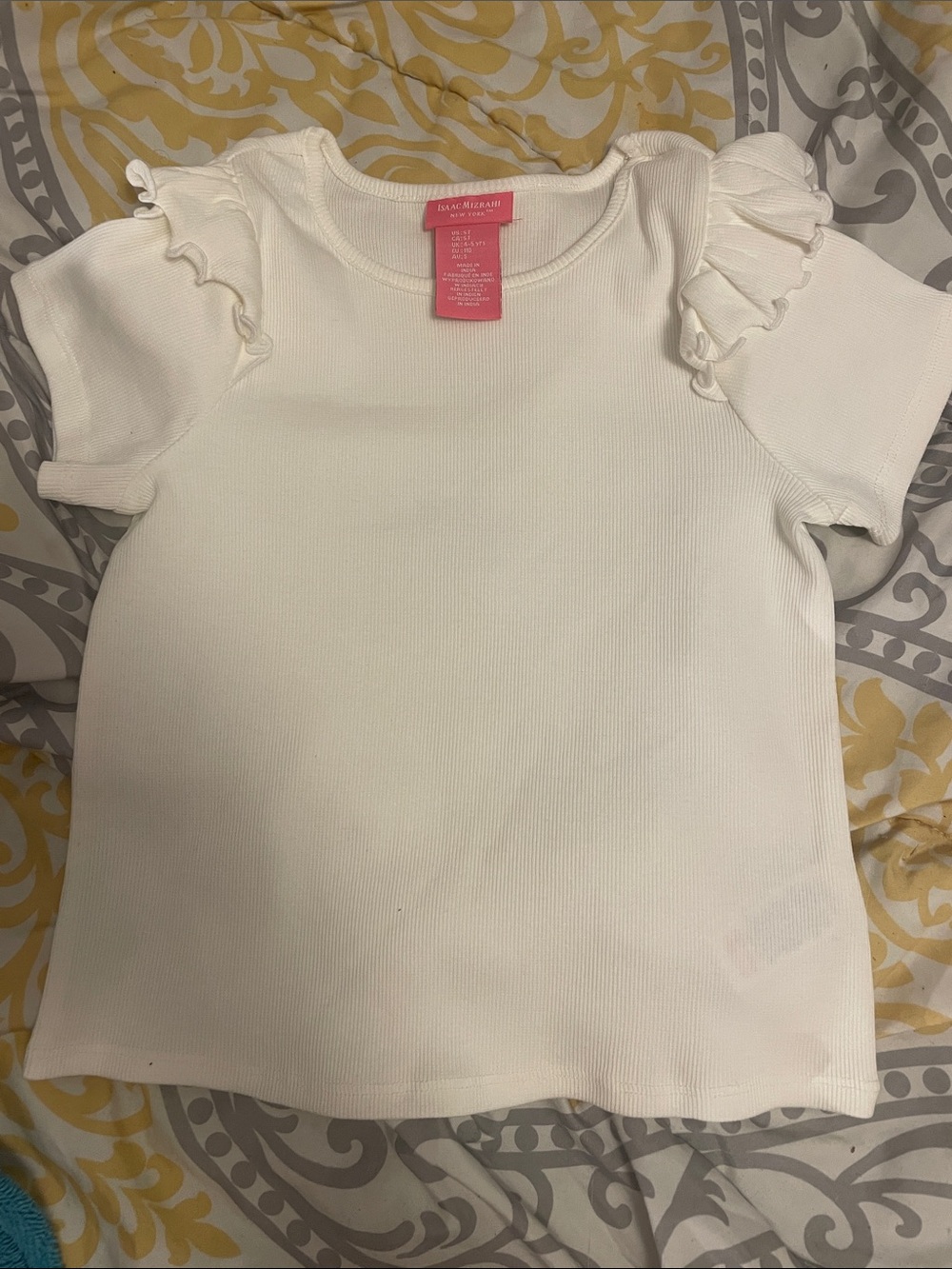 Isaac Mizrahi White Short Sleeve Ruffle Shoulder Top
